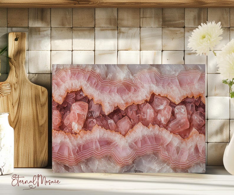 Tabla de cortar de cristal templado de cuarzo rosa, piedra de mármol rosa, regalo de cocina de lujo único para su mamá chef, tabla de charcutería imagen 2