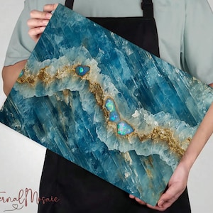 Aquamarine Crystal Marble Stone Chopping Board, Made From Glass Cutting Board, Christmas Gift For Her Mom Chef, Charcuterie Serving Board