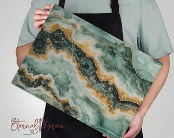 Glass Cutting Chopping Board, Faux Rare Green Gold Calacatta Marble Tray, Luxury Decor, Gift For Her Foodie Chef, Charcuterie Serving Tray