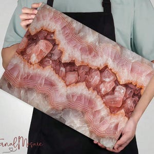 Tabla de cortar de cristal templado de cuarzo rosa, piedra de mármol rosa, regalo de cocina de lujo único para su mamá chef, tabla de charcutería imagen 1
