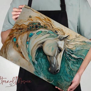 Painted Horse Art Glass Cutting Board, Gift For Horse Equestrian Lover, Horse Mom Chopping Board Christmas Gift, Charcuterie Serving Board