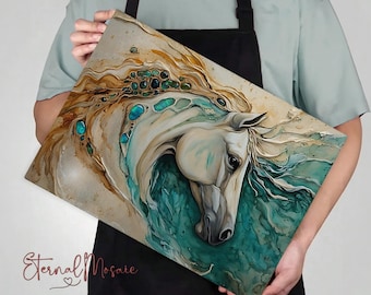 Painted Horse Art Glass Cutting Board, Gift For Horse Equestrian Lover, Horse Mom Chopping Board Christmas Gift, Charcuterie Serving Board