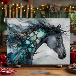 Horse Tempered Glass Cutting Board, Kitchen Gift, Unique Horse Gift For Her, Equestrian Horse Chopping Board Gift, Charcuterie Serving Board image 4