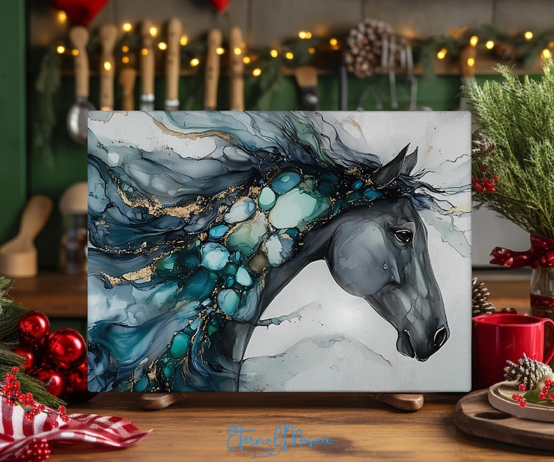 Horse Tempered Glass Cutting Board, Kitchen Gift, Unique Horse Gift For Her, Equestrian Horse Chopping Board Gift, Charcuterie Serving Board image 4