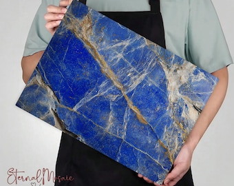Blue Lapis Lazuli Crystal Marble Stone Glass Chopping Cutting Board Tray, Kitchen Christmas Gift For Her Mom Chef, Charcuterie Serving Board