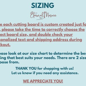 a blue background with a red and white sign that says sizing