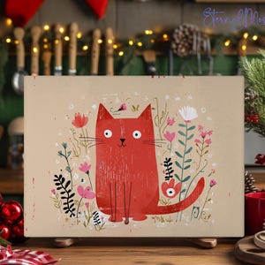 Tabla de cortar de vidrio templado, decoración de cocina con gato rojo, tabla de embutidos con gato floral, regalo de Navidad para mamá de gatos
