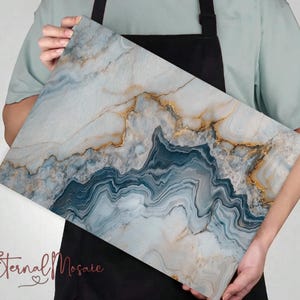 Glass Cutting Chopping Board, Faux Rare Calacatta Marble Tray, Luxury Kitchen Decor Gift For Her Mom Foodie Chef, Charcuterie Serving Tray