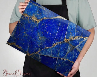 Blue Lapis Lazuli Crystal Marble Stone Glass Chopping Cutting Board Tray, Kitchen Christmas Gift For Her Mom Chef, Charcuterie Serving Board