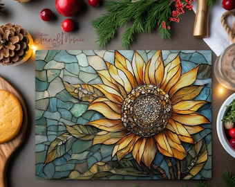 Sunflower Glass Cutting Board Stained Glass Aesthetic Charcuterie Board Floral Kitchen Decor Sunflower Decoration Useful Gifts for Her