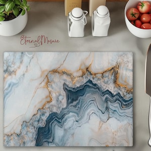 Glass Cutting Chopping Board, Faux Rare Calacatta Marble Tray, Luxury Kitchen Decor Gift For Her Mom Foodie Chef, Charcuterie Serving Tray