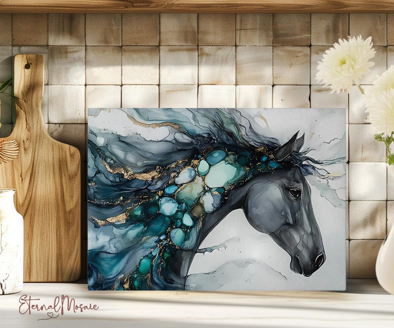 Horse Tempered Glass Cutting Board, Kitchen Gift, Unique Horse Gift For Her, Equestrian Horse Chopping Board Gift, Charcuterie Serving Board image 3