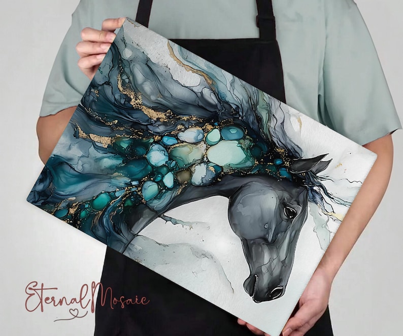 Horse Tempered Glass Cutting Board, Kitchen Gift, Unique Horse Gift For Her, Equestrian Horse Chopping Board Gift, Charcuterie Serving Board image 5