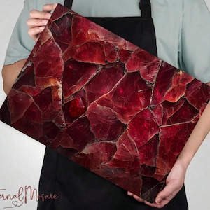 Red Ruby Crystal Marble Stone Glass Chopping Cutting Board Tray, Kitchen Christmas Gift For Her Mom Chef Foodie, Charcuterie Serving Board