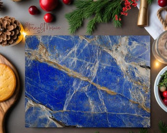 Blue Lapis Lazuli Crystal Marble Stone Glass Chopping Cutting Board Tray, Kitchen Christmas Gift For Her Mom Chef, Charcuterie Serving Board