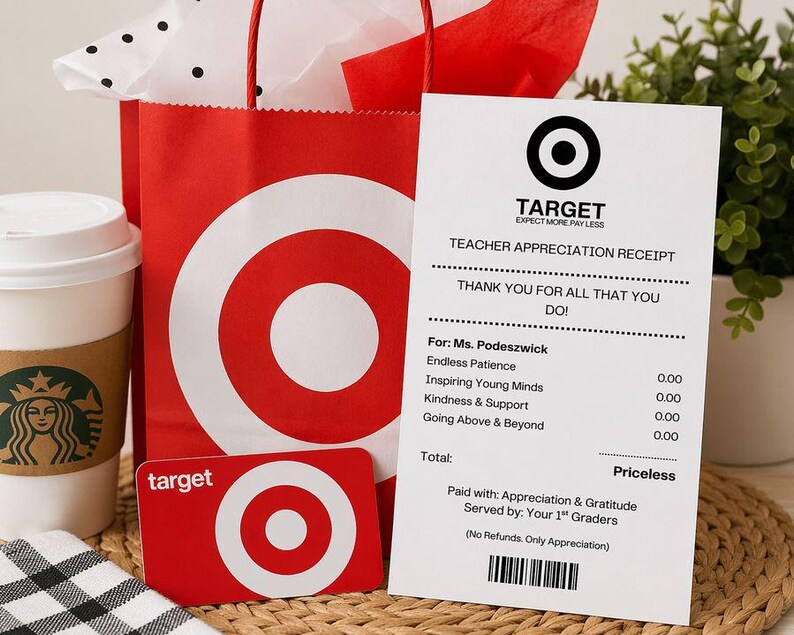 Target Receip Teacher Appreciation Receipt Template, Gift Card Holder (digital ...