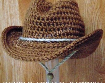 DOUBLE Strand, Baby Cowboy, Cowgirl, Hat, boy, girl, CROCHET PATTERN, brim, rodeo, western, Preemie to 6 mo, Star, skill level intermediate