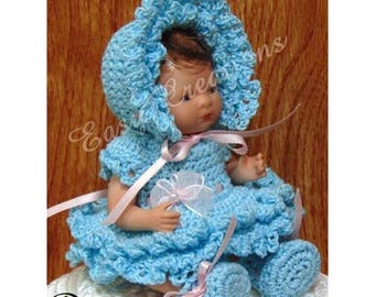 PDF CROCHET PATTERN, 5 inch, Bye Lo, Baby Doll Dress, 5 inch Berenguer, Dress, booties, panties, hat, bonnet, Intermediate skill level