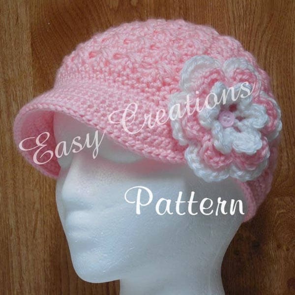 CROCHET PATTERN, Newsboy hat, Adult, Teen, PreTeen, Toddler, cap, beanie, girls, lady, women, ladies, flower, skill level intermediate