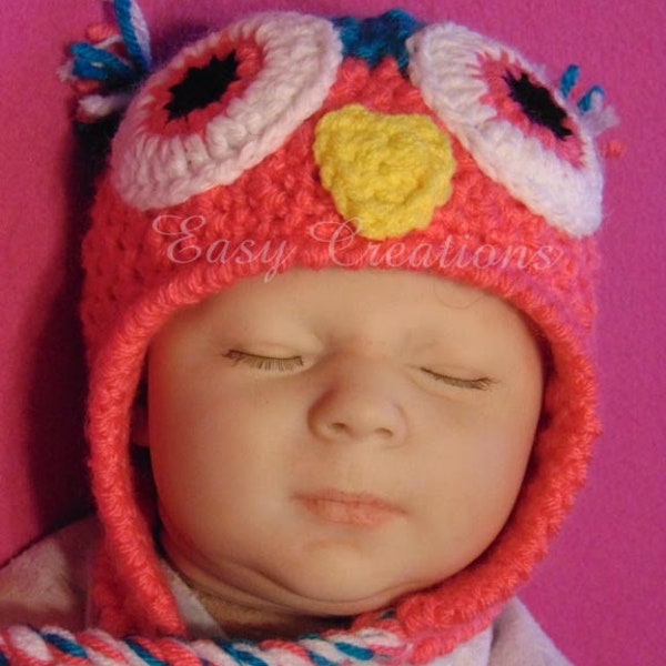 CROCHET PATTERN Owl Earflap Hat babies boy girl baby child winter warm beanie eyes braids skill level intermediate