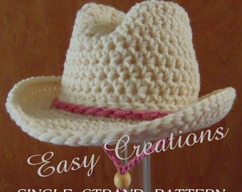 SINGLE STRANd, CROCHET PATTERn, Cowboy, Cowgirl, Hat, Baby, Rodeo, Western, Boys, Girls, Preemie 0-6 mo, star, skill level intermediate