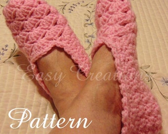 CROCHET PATTERN Ladies Fancy Slippers, Sizes Small 5-6, Medium 7-8, Large 9-10, Skill Level Intermediate