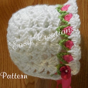 CROCHET PATTERN, Baby Bonnet, Tulip, spring, 0 to 9 mo, hat, girl, girls, babies, flowers, flower, skill level intermediate