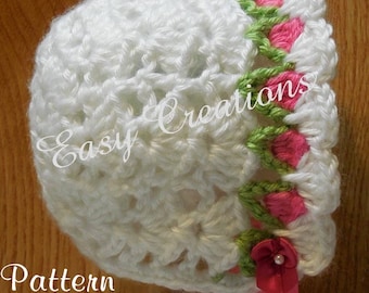 CROCHET PATTERN, Baby Bonnet, Tulip, spring, 0 to 9 mo, hat, girl, girls, babies, flowers, flower, skill level intermediate