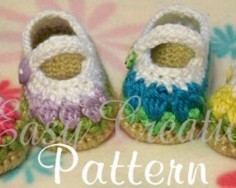 CROCHET PATTERN, Baby, Mary Jane, Shoes, booties, tulip, flowers, girl, girls, babies, 0 to 9 mo, skill level intermediate