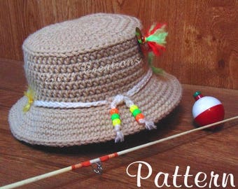 CROCHET PATTERN, Baby, Fishing, Hat, Bucket, boy, boys, girl, girls, sun, shade, photo prop, brim, Newborn to 6 mo, skill level intermediate