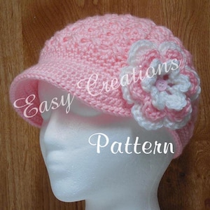 Crochet Newsboy Hat Pattern: Flower Beanie, Intermediate Skill (PDF Pattern)