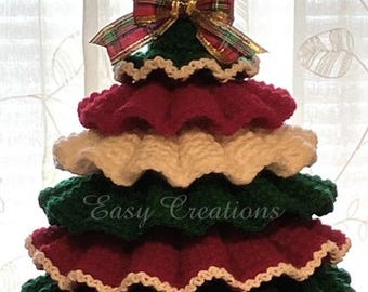 Ruffled Christmas Tree Crochet Pattern PDF, attached skirt, 11" decoration, gift, ornament
