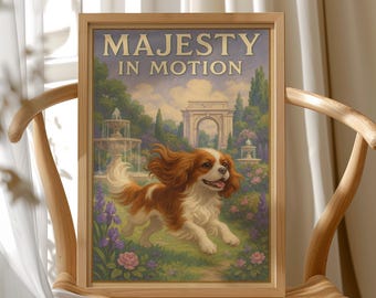 Cavalier King Charles Spaniel Art Print: Elegant Dog in Garden