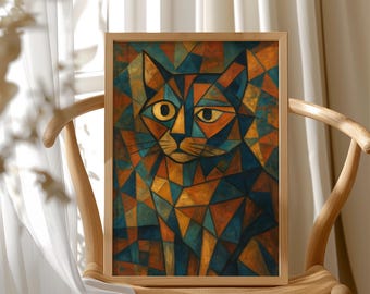 Cubist Cat Art Print: Colorful Geometric Abstract, Modern Pet Decor