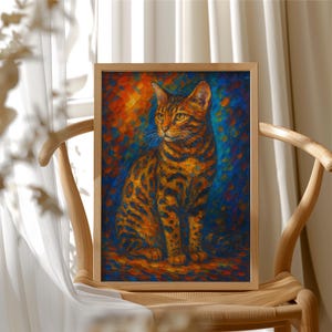 Bengal Katze Poster – Exotische Katzenzeichnung im Lebhaften Afremov Stil – Impressionistischer Haustierdruck, HP-10
