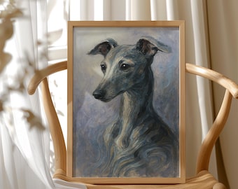 Elegant Greyhound Portrait, Classical Dog Art Print, HP-230
