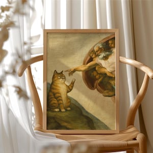 Parodia di Grumpy Cat Creation, meme murale di Michelangelo Cat, stampa divertente di un gatto soriano, poster umoristico di arte classica, regalo decorativo per amanti degli animali, HP-121