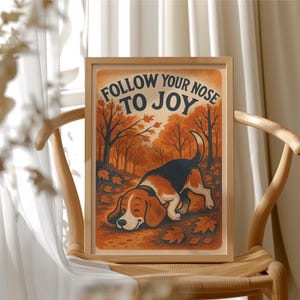 Follow Your Nose to Joy Beagle Poster - Retro Herbst Hund Wandkunst, niedlicher Herbsthund Vintage-Stil für Beagle-Liebhaber, HP-66