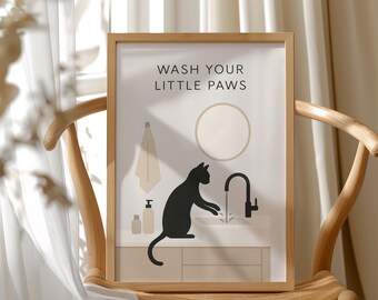 Lámina artística de baño de gato negro: Póster "Lávate las patas"