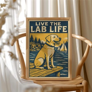 Retro Labrador Retriever See Leben Wandkunst, Vintage Labrador Poster, Rustikales Cabin Dog Dekor, Outdoor Tierliebhaber Geschenk, HP-57