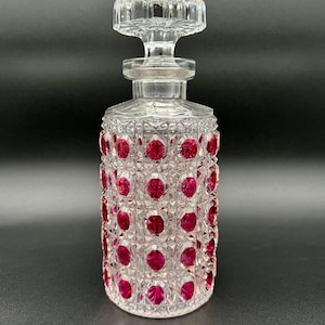 Vintage 1960s Hofbauer Crystal Decanter Ruby Red Flash Cut Glass Liquor Bottle German Crystal Barware