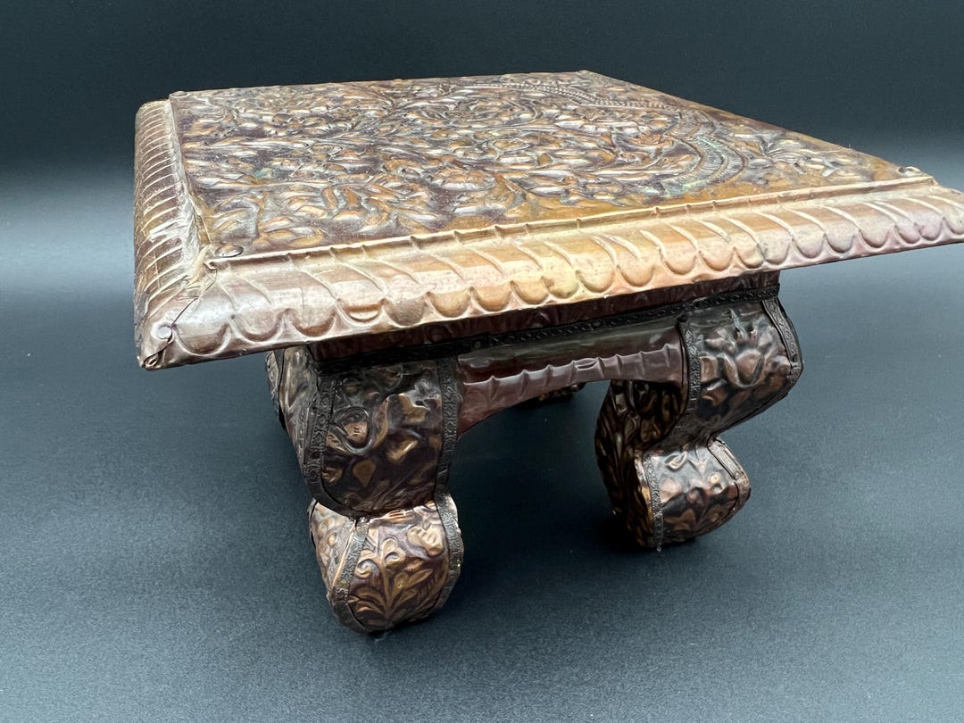 Antique Indian Copper Coated Wooden Stand Tibetan Indian Decor Small ...