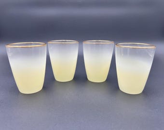 Blendo Frosted Yellow Juice Glasses Set of 4 Mid Century 1960s Gold Rim Drinkware Collectible 1960s Barware