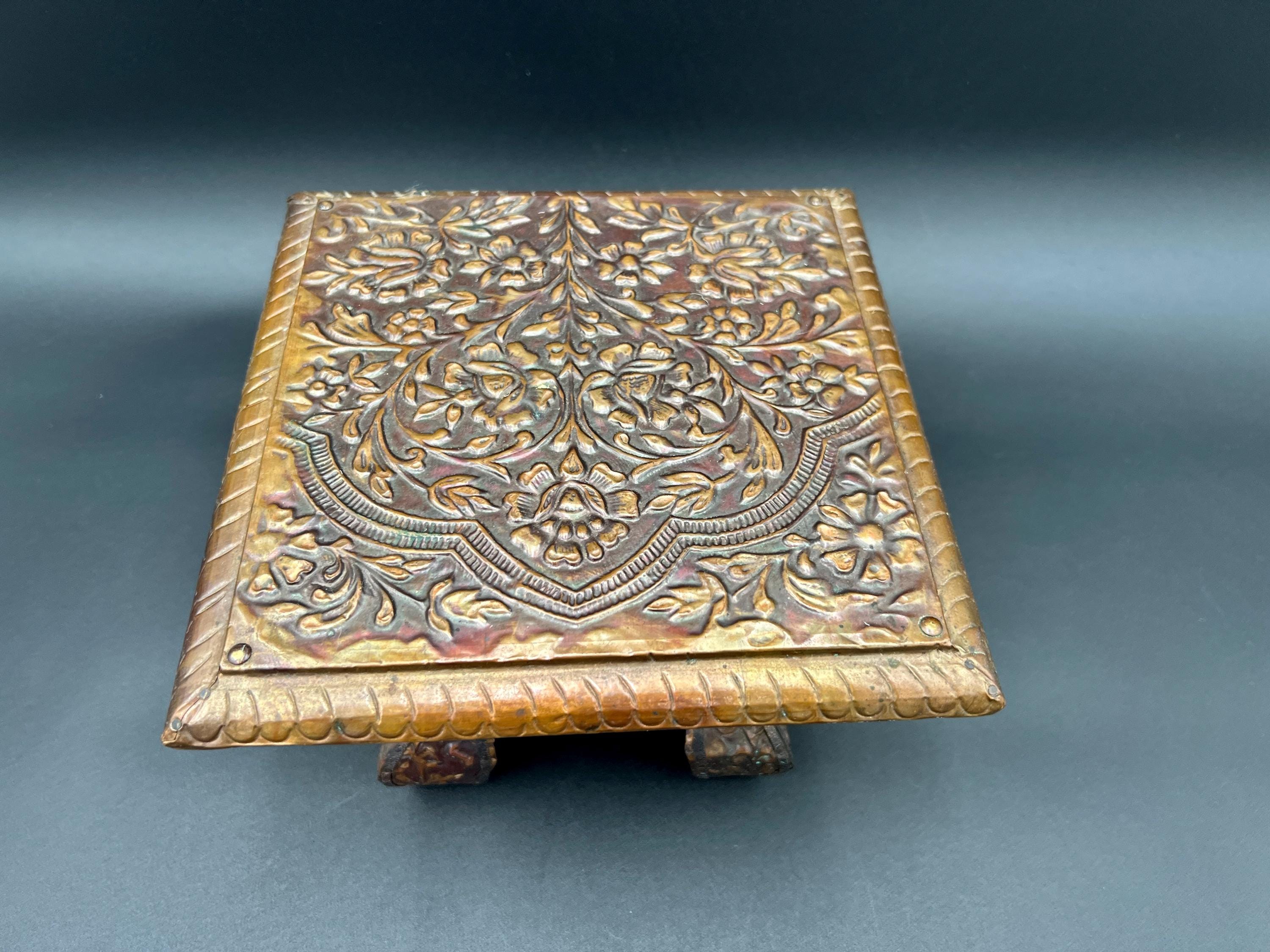 Antique Indian Copper Coated Wooden Stand Tibetan Indian Decor Small ...