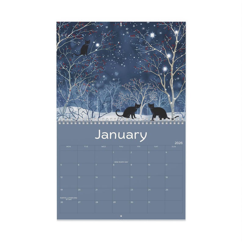 Whiskers in the Garden 2026 Wall Calendar Black Cat Art Vibrant Botanical Garden Scenes Fantasy Cat Lovers Gift Home Office Decor image 1
