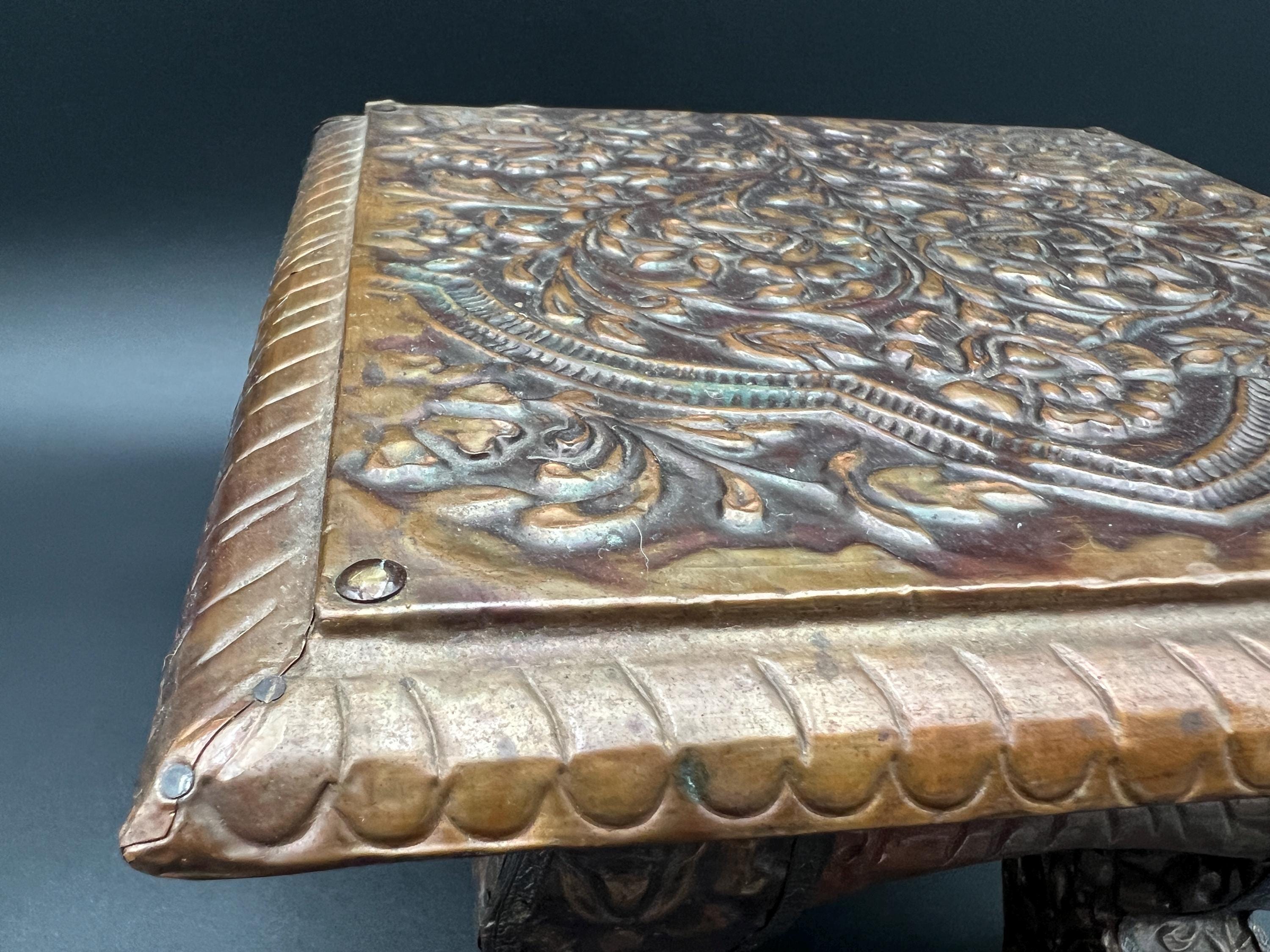 Antique Indian Copper Coated Wooden Stand Tibetan Indian Decor Small ...
