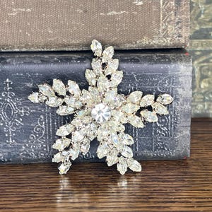 Vintage Clear Rhinestone Floral Brooch with Prong-Set Stones