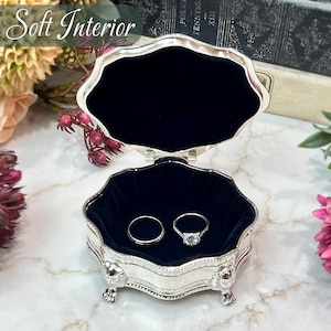 Personalized Victorian Ring Box Small 4" x 3" Silver Engraved Jewelry Box Lion Feet Antique Style Proposal, Wedding, Bridesmaid Gift image 10