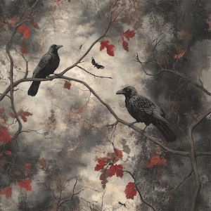 Set di 4 tovaglioli in stoffa Raven's Rest / Decorazioni gotiche a tema corvo / Stoviglie Dark Forest / Tovaglioli riutilizzabili unici per Halloween