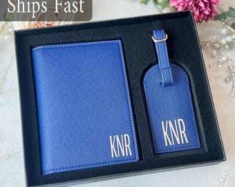 Personalized Passport Holder & Luggage Tag Gift Set Champagne Gold Hardware Travel Gift for Weddings, Birthdays, Bridesmaids or Graduation